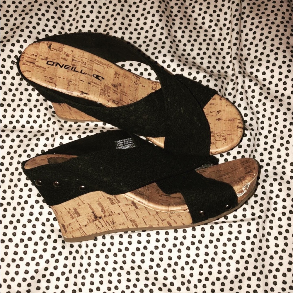 Black cork heels